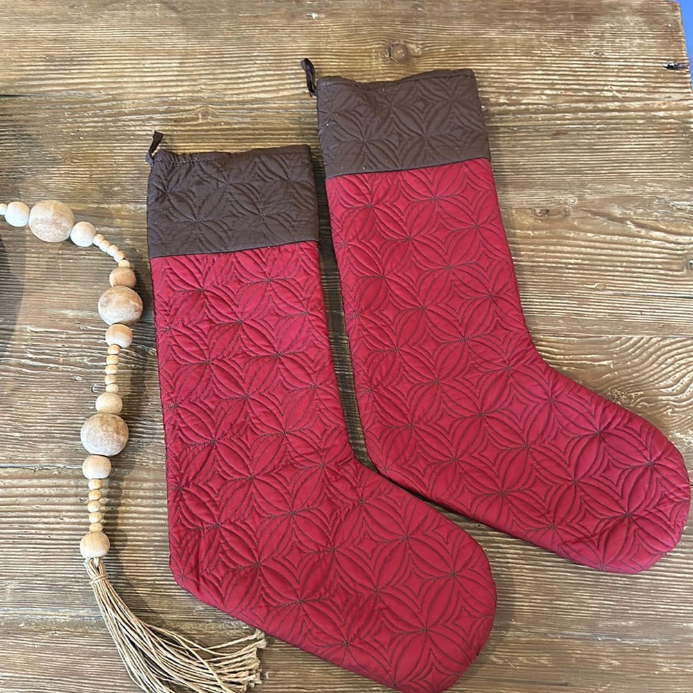 Restoration Hardware Silk Christmas Stockings red & brown price is each 2 avail